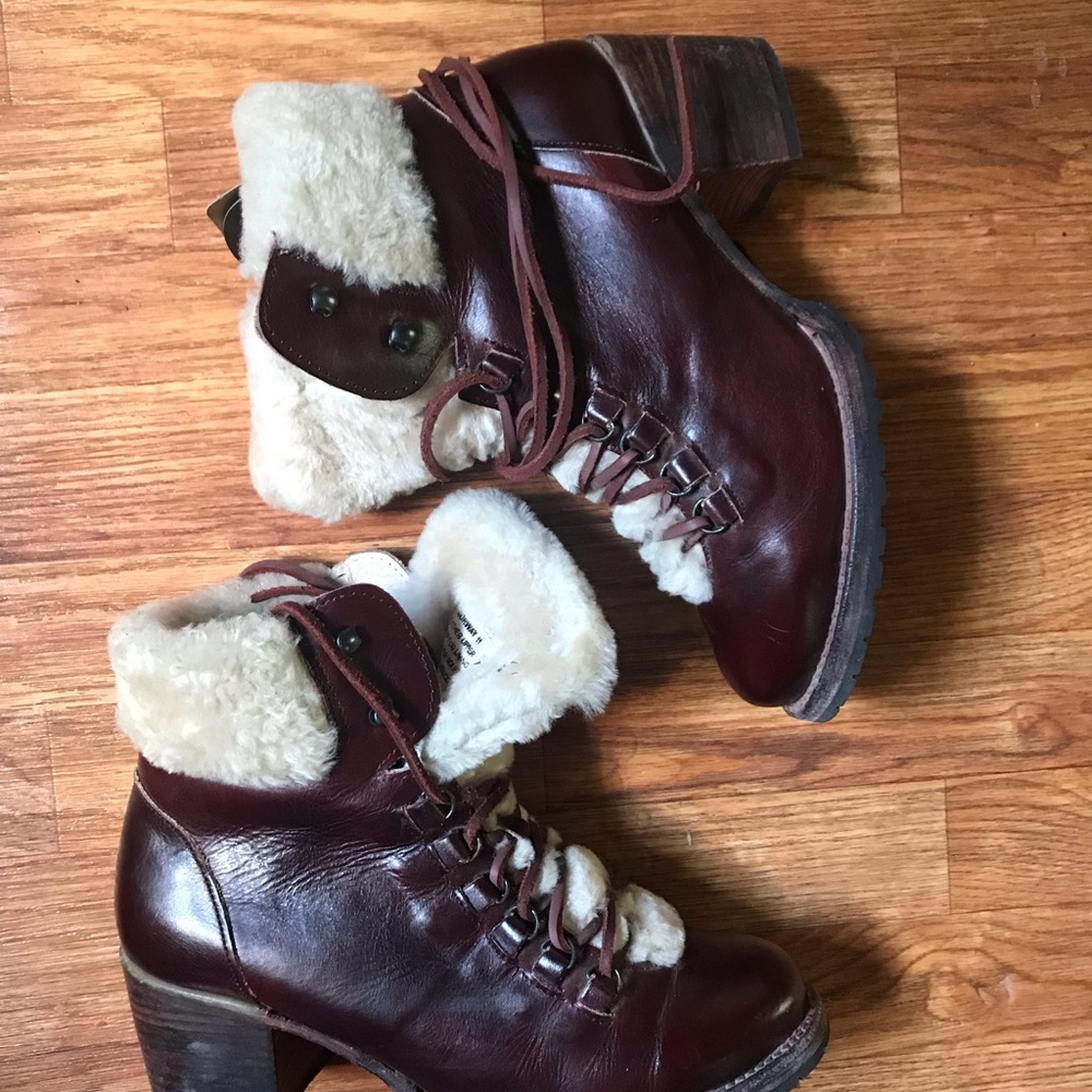 Freebird Norway handmade Women's Shearling Lined Leather Boots 11 steampunk